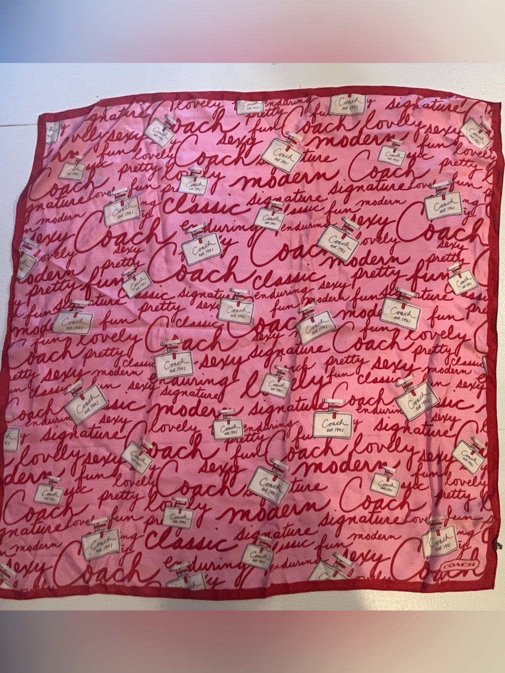 coach silk scarf 26 x 26. showcasing Poppy perfume launch.